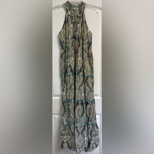 Lola Australia Sapphire Cotton Maxi Tiered Paisley Dress Teal and Navy XS